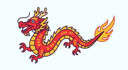 Naklejka premium Vibrant Red Chinese Dragon Illustration Displaying Traditional Symbolism for Cultural Celebrations and Festive Decorations, Perfect for Chinese New Year Projects.