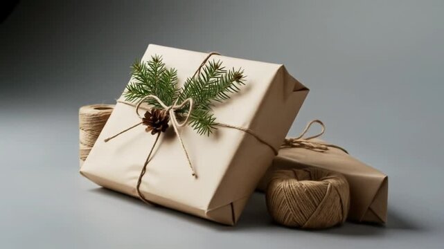 Elegantly wrapped gifts with natural adornments