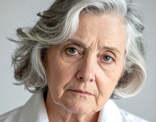 Close-up portrait of a serious older woman