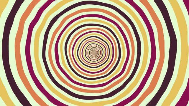 Abstract 70s groovy psychedelic background. Infinite tunnel of many coloured circle.