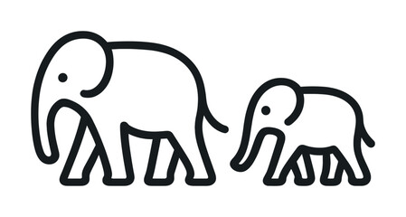 Outline drawing of two elephants walking side by side