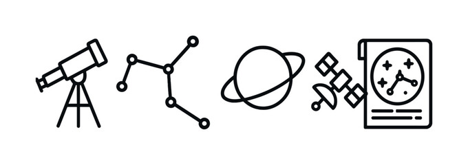 Fototapeta premium Telescope and astronomy icons: constellation, planet, satellite, star chart