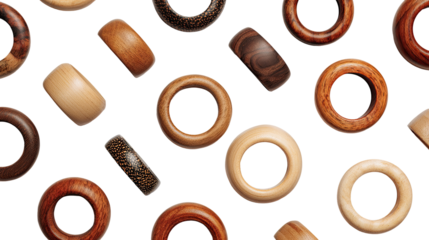 Assorted wooden rings on black