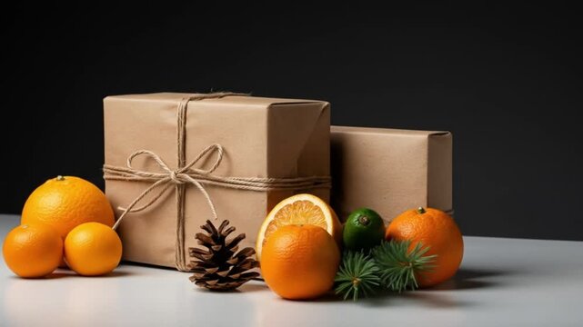 Festive packages amidst citrus and pine