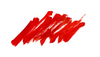 Hand drawn red paint stroke isolated on white or transparent background