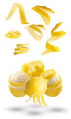 zesty lemon peels with fresh lemon segments and zest
