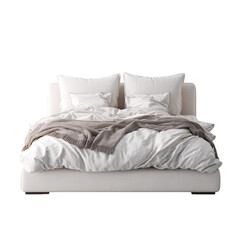 Minimalist luxurious bed arrangement with blanket on a transparent background