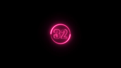 Abstract glowing neon text 32 number illustration background 8K resolution.
