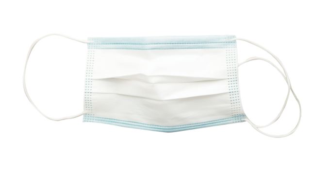Surgical face mask with elastic straps, used by doctors in operation theater, (clean modern detail, transparent isolated background