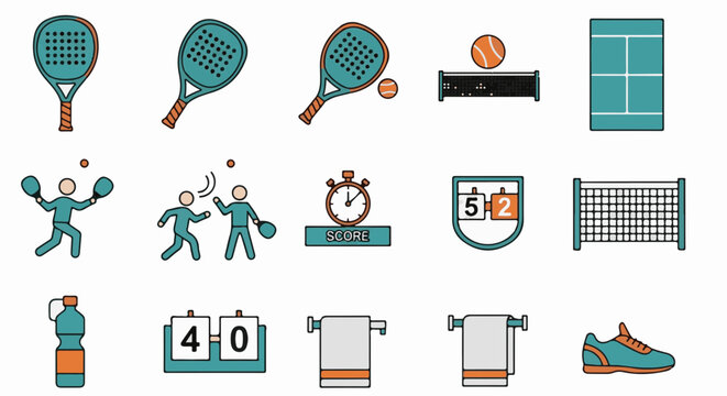 Engaging padel tennis elements showcase a sporty, active lifestyle. Use for fitness, recreation, and competitive athletics, capturing the fun and excitement.