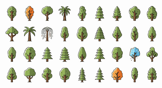 Versatile tree collection ideal for illustrating nature concepts, landscaping designs, environmental projects, and educational materials. Perfect for adding natural elements.