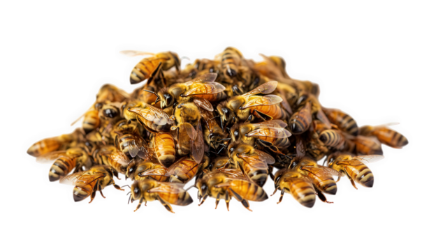 Cluster of dead honeybees isolated on transparent background, highlighting the impact of environmental stressors on bee populations and ecosystem health