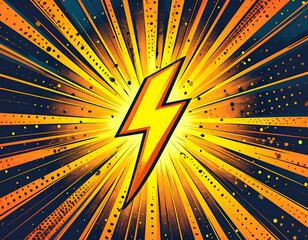 Flash spark comic background. Art pop cartoon backdrop. Halftone effect pattern. Fun anime texture. Starburst manga style bg. Mark popart radial gradient. Spiral, comic rays
