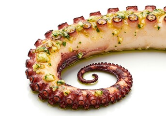 Grilled Octopus with Garlic Butter on White Background 