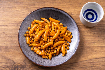 フライ納豆と柿の種