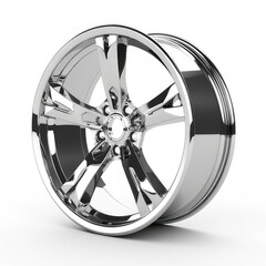 Obraz premium A shiny, chrome alloy wheel showcasing a modern design for vehicles.