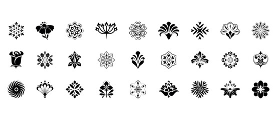 Flower icons set. Isolated elements for design. Vector graphics.