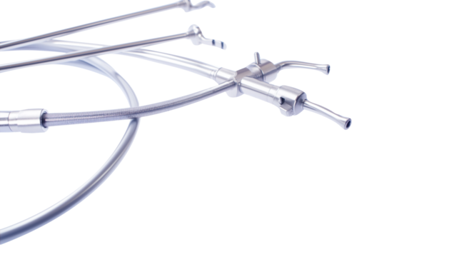 Surgical suction tube, operation theater instrument, (clean modern detail, transparent  isolated background	