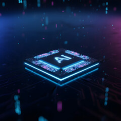 Futuristic AI microchip glowing with neon lights
