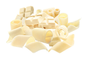 artistic pile of white chocolate pieces and shavings