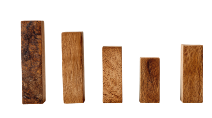Four wooden blocks of varying heights, displaying wood grain
