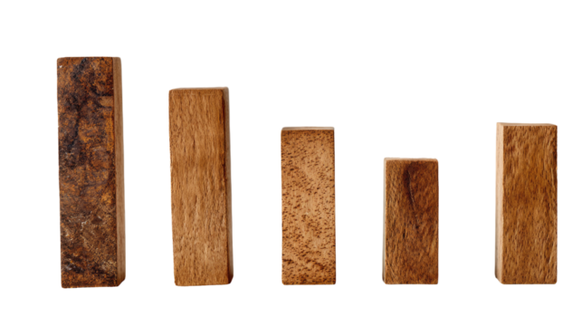 Four wooden blocks of varying heights, displaying wood grain
