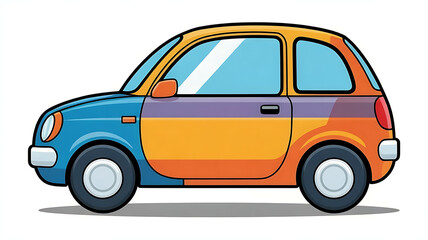 Obraz premium A bright cartoon illustration of a multi-colored car with blue, purple, and orange sections.