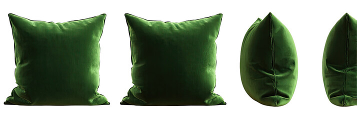 Four emerald green velvet pillows, various shapes