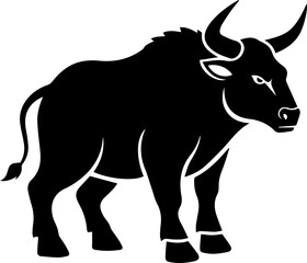 Powerful black bull silhouette charging forward with determined stance, symbolizing strength and resilience