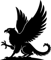 Majestic griffin silhouette symbol of power and nobility, powerful heraldic emblem for design projects