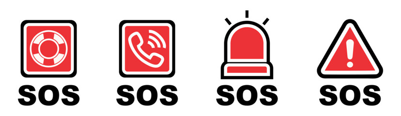 Sos emergency icon set, call phone, alarm, etc
