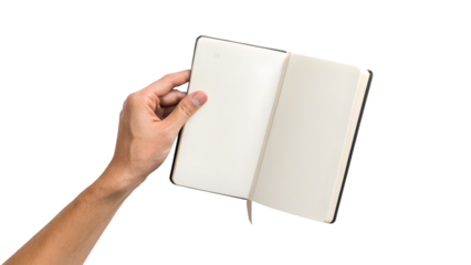 Person holding an empty book with a blank page