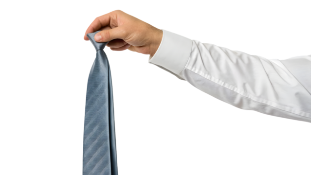 businessman hand holding a tie isolated on white