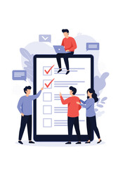 People Working Together On a Large Checklist Task Management Business Project Success