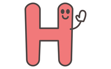 アルファベットのHのイラストでかわいいキャラクターの学習素材 Alphabet Letter H Cute Character Illustration