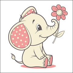 Cute baby elephant cartoon outline illustration. Easy animal coloring book page activity for kids
