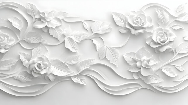 White Floral 3D Embossed Wallpaper