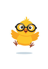 Fototapeta premium Cute Yellow Chick Wearing Glasses Flying Happily With Joyful Expression
