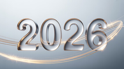 Sleek 2026 new year design featuring metallic numbers and dynamic light trails against a gradient background perfect for calendars invitations and futuristic themed projects and digital art