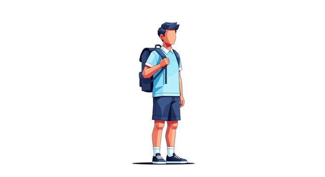 Dynamic vector illustration depicting a young male student, adorned with a backpack, standing confidently, ready for academic pursuits or urban exploration in a contemporary artistic style