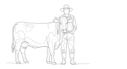 Farmer with cow outline illustration for educational and branding purposes in agriculture