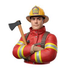 Firefighter 3D PNG Character Holding Axe