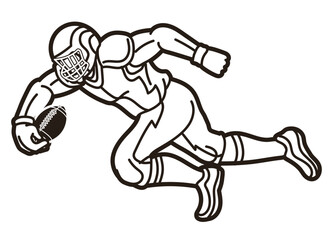 American Football Player Action Cartoon Outline Sport Graphic Vector