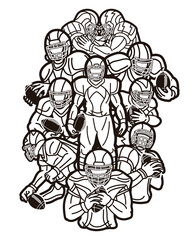 American Football Team Cartoon Outline Sport Graphic Vector