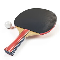 A table tennis paddle and ball, designed for playing the sport of table tennis.