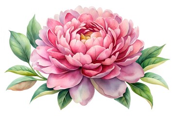 Pink Peony Flower Watercolor Painting Botanical Illustration