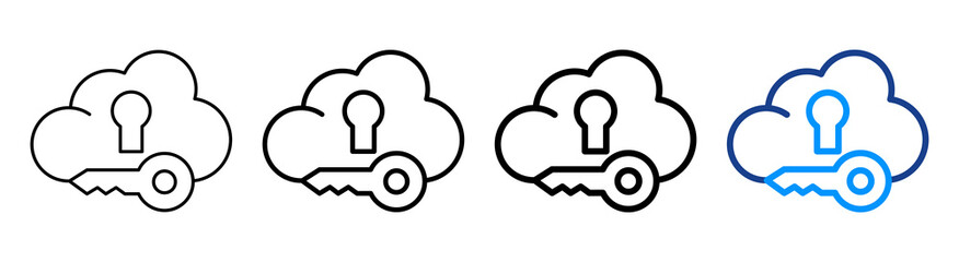 Cloud Key Icon Different Style Outline Collection Set