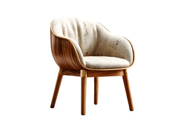 Elegant modern accent chair with natural wood and textured cream upholstery, perfect for contemporary spaces.