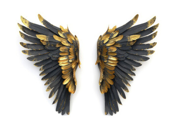 Ornate black and gold wings displayed symmetrically on a white background.
