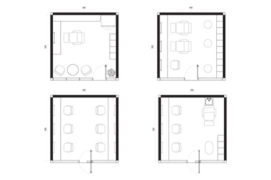 4 Collections Compact Barbershop Room Floor Plan Lines Black. 14